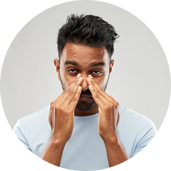 Man reacting to foul smell to represent excessive or foul-smelling discharge from fistula.