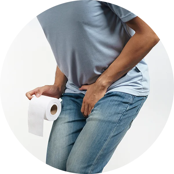 Person standing near a toilet to indicate frequent urination, a common diabetes symptom.