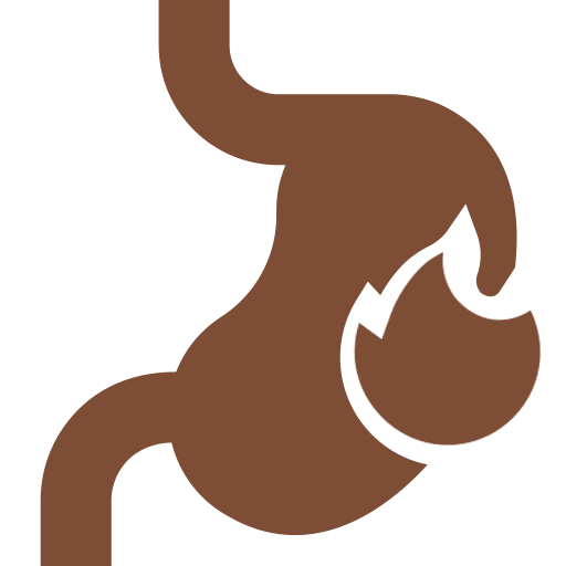 Stomach with fire icon showing impaired digestion to represent weak digestive fire leading to Ama accumulation in osteoarthritis