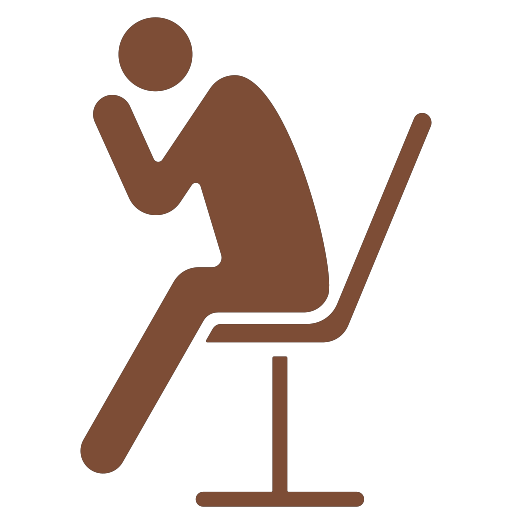 Person sitting on a chair icon showing incorrect sitting or standing posture causing lower back strain.