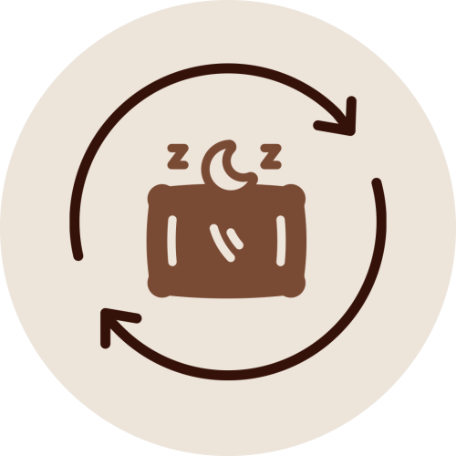 Sleeping person icon with moon representing Shirodhara Therapy promoting deep relaxation and restful sleep