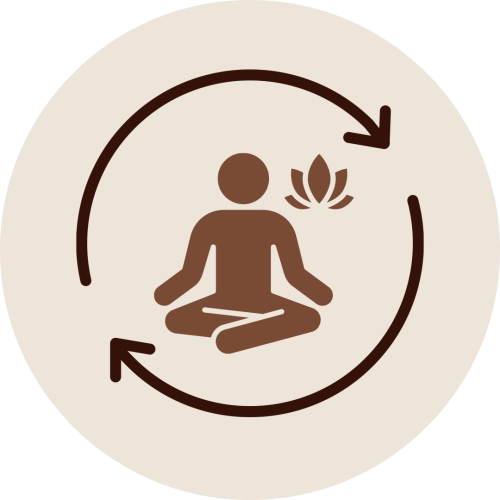 Meditating person icon with circular arrows showing relaxation and tension releaseEkhanga Abhyanga