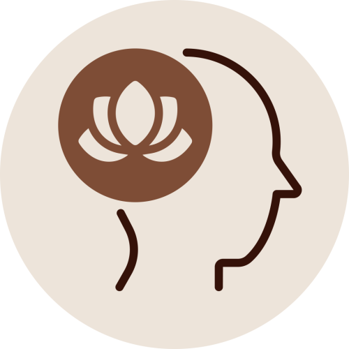 Head silhouette with lotus flower icon representing mental relaxation and stress relief through calming Greeva vasti