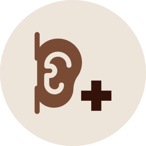Ear and medical cross icon representing Karna Pooranam therapy improving ear health in conditions like infections, earaches, and tinnitus