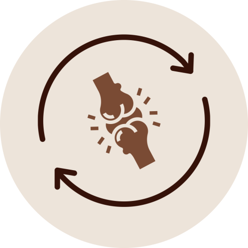 Joint icon with arrows symbolizing improved movement and flexibility through Agni Karma.