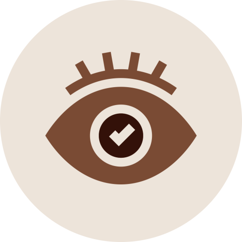 Eye icon with checkmark symbol representing Akshi Tarpanam therapy improving eyesight clarity, nourishing the eyes, and reducing visual strain