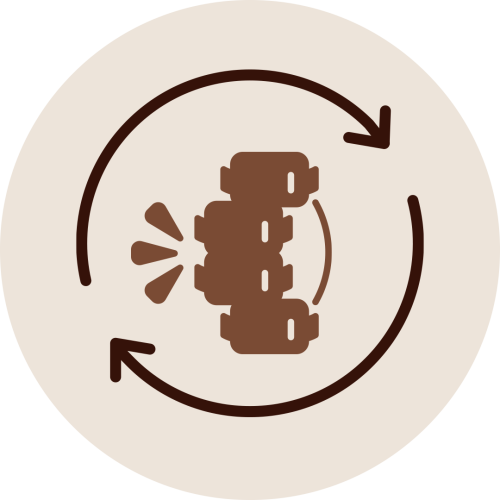 Spine with circular arrows icon representing improved neck and spine flexibility through Greeva vasti