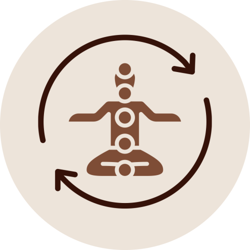 Meditating person icon with arrows showing balance of Vata and Kapha doshas for respiratory and neurological health