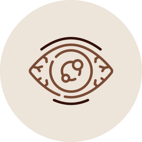Eye icon with age-related symbol representing Akshi Tarpanam therapy preventing degenerative eye conditions linked to aging