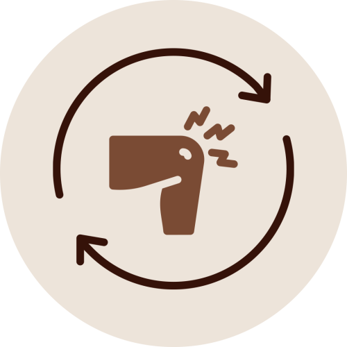 Thigh and knee icon with circular arrows representing degeneration prevention benefits of Janu Vasti Therapy for cartilage and joint health