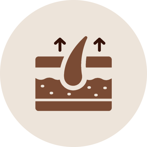 Hair strand rising from scalp icon representing Kesha Therapy preventing premature graying by nourishing scalp and hair strands