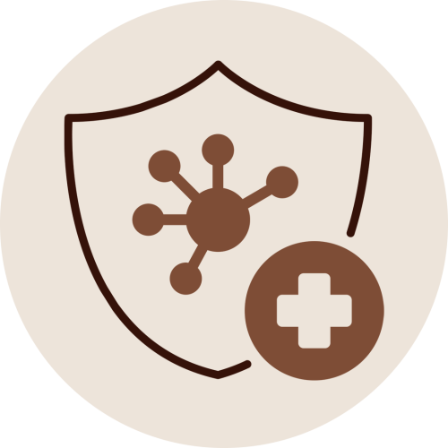 Shield icon with medical cross representing immunity boosting benefits of Raktamokshana Therapy, strengthening the body’s ability by purifying the blood.