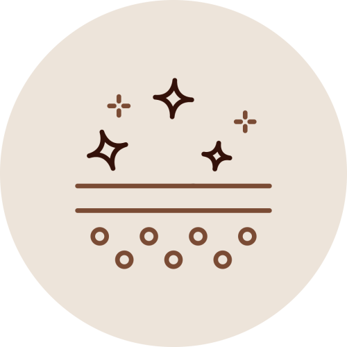 Cellulite texture icon with sparkles and dots representing anti-cellulite benefits of Udwarthanam Treatment for smoother, firmer skin