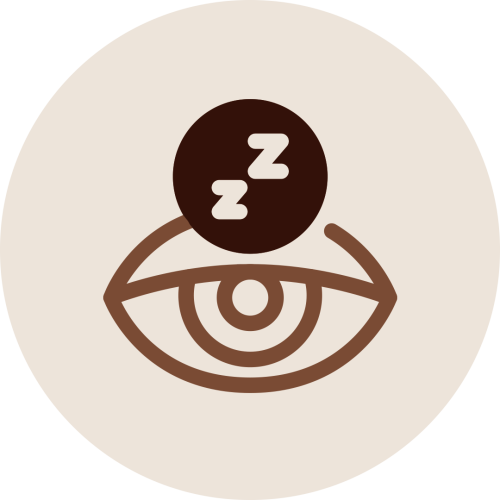 Eye icon with sleep symbols representing Akshi Tarpanam therapy easing eye fatigue from screen exposure and prolonged reading