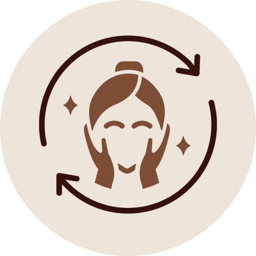 Face icon with circular arrows representing rejuvenation, tissue nourishment, and immune system strengthening benefits of Vasti Therapy