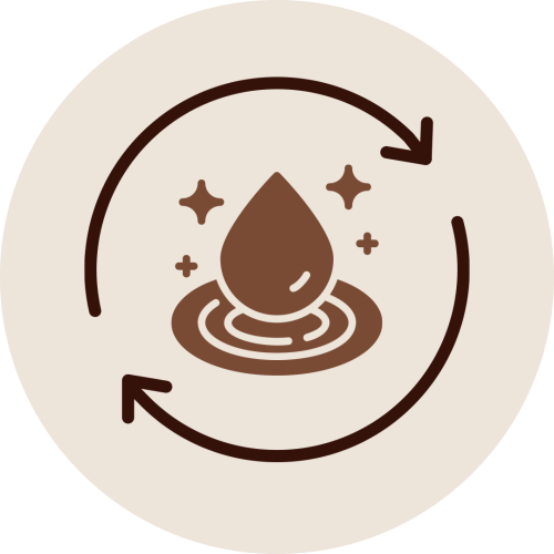 Droplet icon with circular arrows representing skin nourishment from Navarkizhi Therapy, improving skin tone and hydration