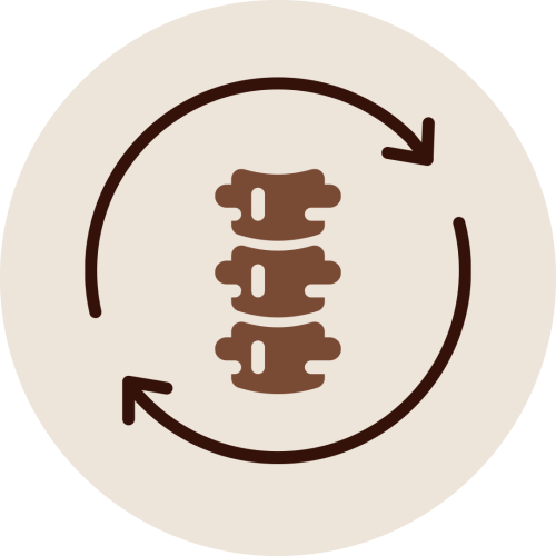 Spinal column with circular arrow icon representing enhanced spine alignment and strength through Greeva vasti