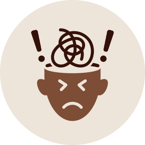 Stressed face icon with circular scribble representing stress relief benefits of Udwarthanam Treatment for mental relaxation and emotional balance